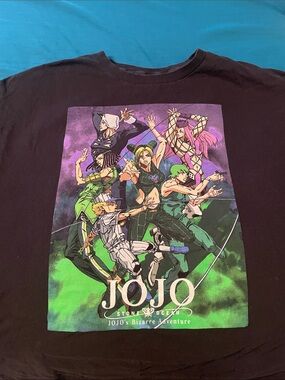 Graphic JoJo's Bizarre Adventure Short Sleeve Tee - Black with Multicolor Print